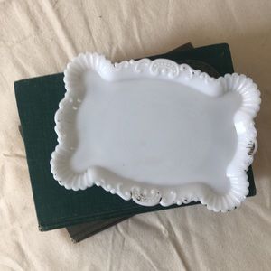 Vintage Milk Glass Tray / Rolling Tray
